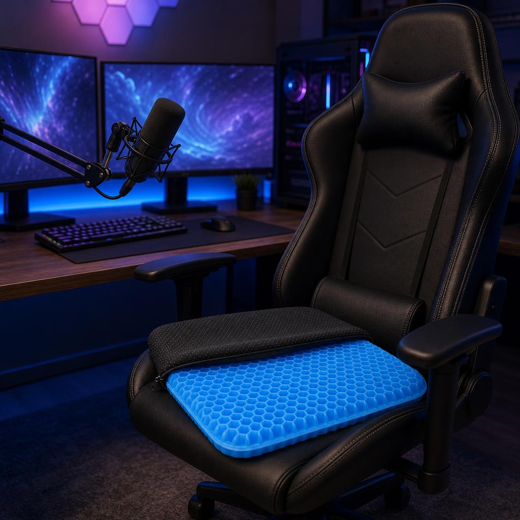 Gel seat cushion on a gaming chair