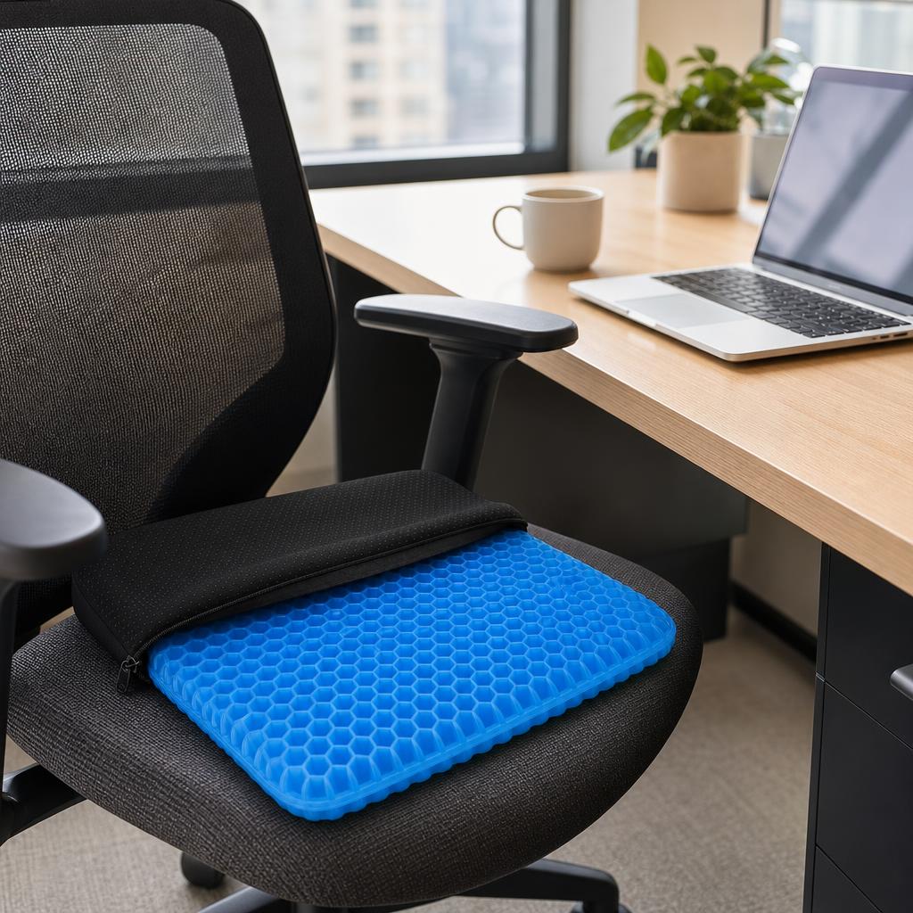 Gel seat cushion on an office chair