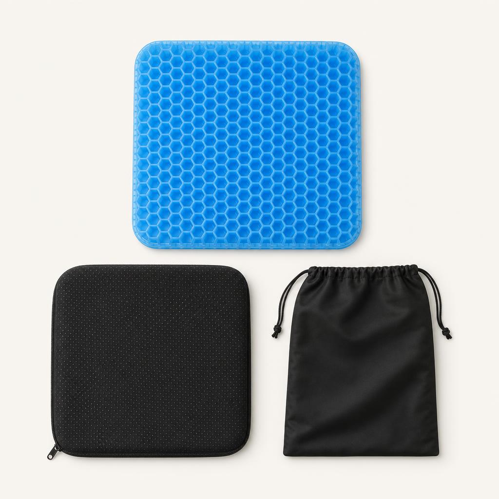 What's in the box: gel cushion, cover and carry bag